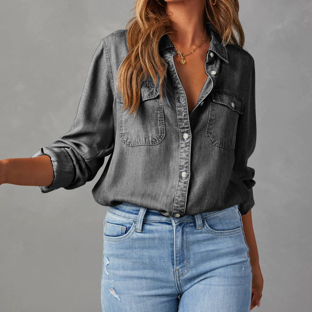 Phoebe Relaxed Fit Denim Shirt | Long Sleeve Denim Shirt