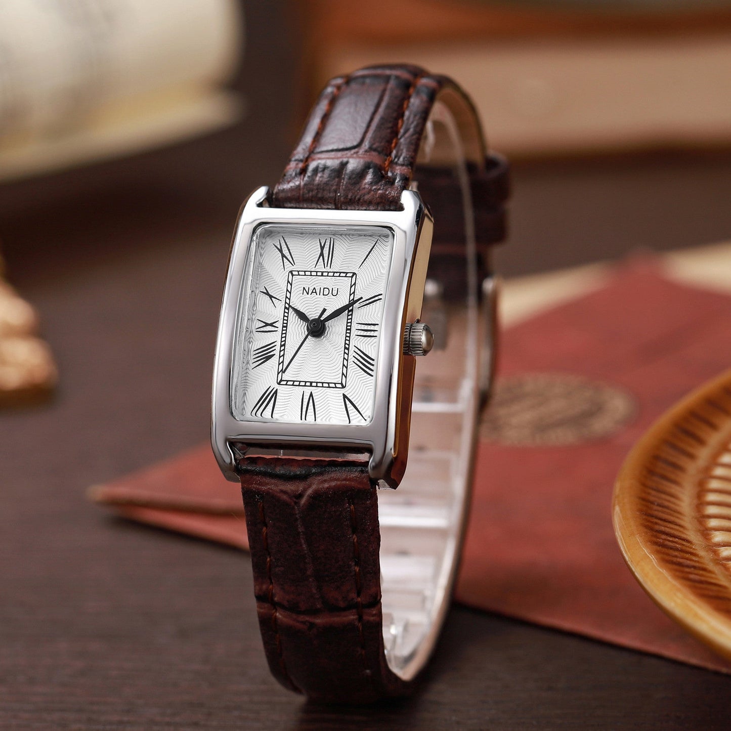 Alice Leather Rectangular Wristwatch | Roman Numerals Wristwatch