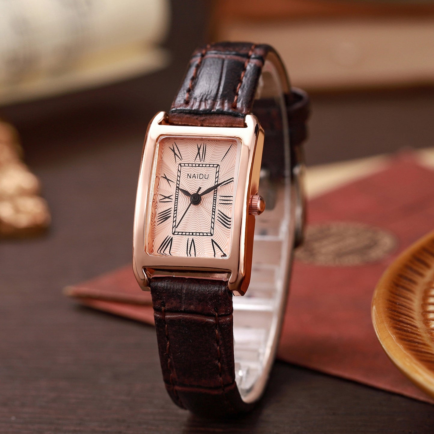Alice Leather Rectangular Wristwatch | Roman Numerals Wristwatch