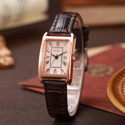 Alice Leather Rectangular Wristwatch | Roman Numerals Wristwatch