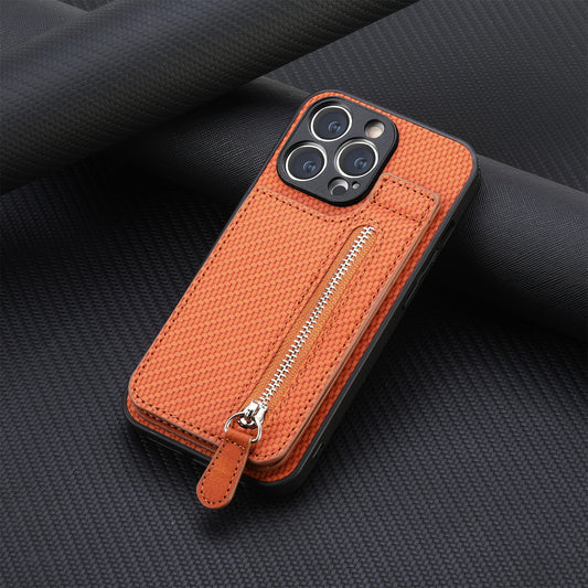 Textured Leather Phone Case With Zipper Pocket