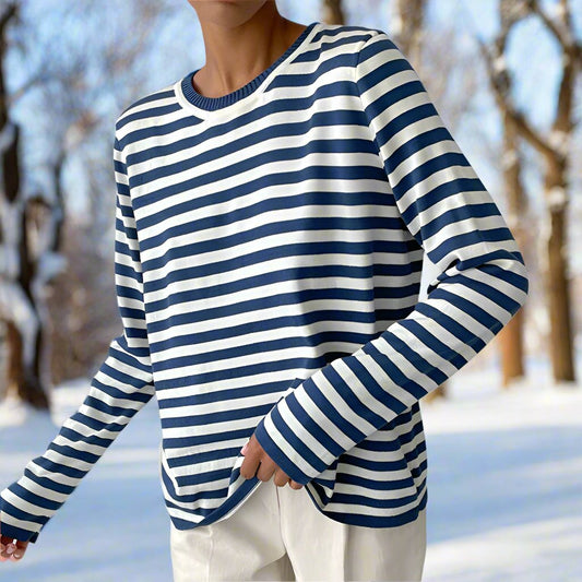 Women's Long-Sleeve T-Shirt – Comfortable Cotton – Classic Stripe Pattern – Relaxed Fit