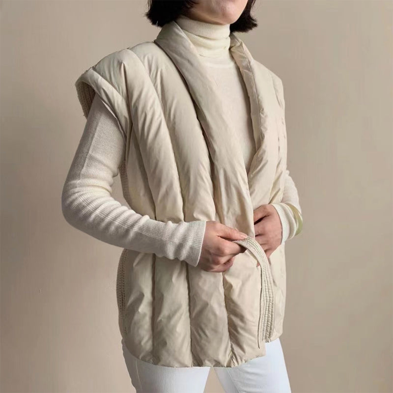 Valentina Belted Puffer Vest | Wrap Front Quilted Vest