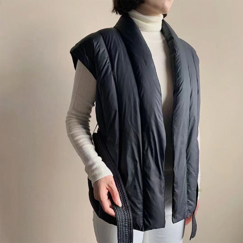 Valentina Belted Puffer Vest | Wrap Front Quilted Vest