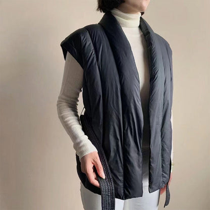 Valentina Belted Puffer Vest | Wrap Front Quilted Vest