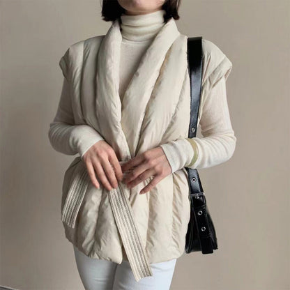 Valentina Belted Puffer Vest | Wrap Front Quilted Vest