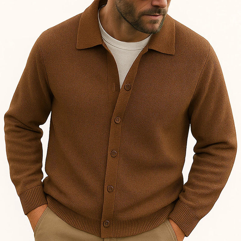 Reggie Collared Cardigan | Button Front, Ribbed Hem Cardigan