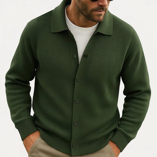 Reggie Collared Cardigan | Button Front, Ribbed Hem Cardigan