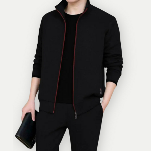 Men's Jacket with Zipper – Slim Fit – High Collar – Ribbed Edges – Breathable Material