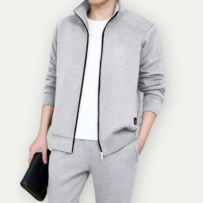 Men's Jacket with Zipper – Slim Fit – High Collar – Ribbed Edges – Breathable Material
