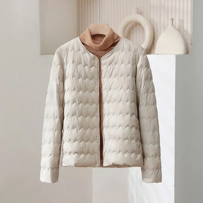 Anna Quilted Down Jacket | Collarless, Button-Front Down Jacket