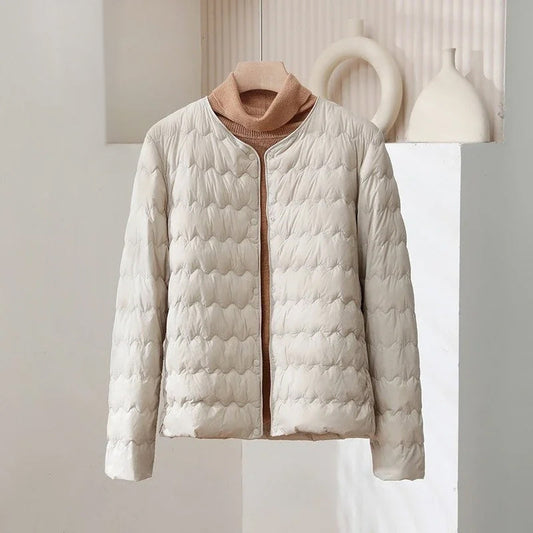 Anna Quilted Down Jacket | Collarless, Button-Front Down Jacket