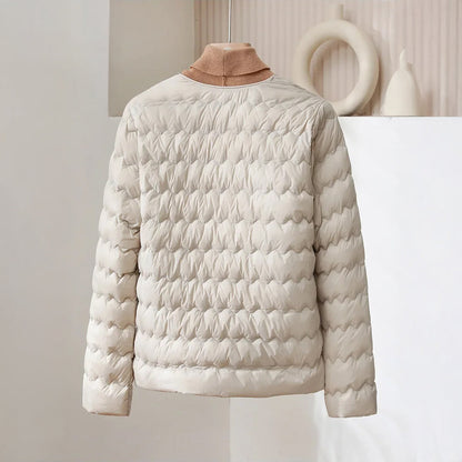 Anna Quilted Down Jacket | Collarless, Button-Front Down Jacket