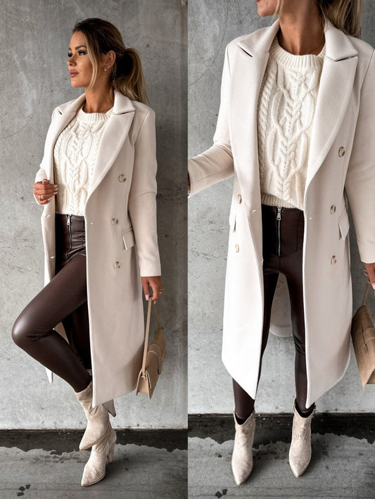 Coat for Women - Wool Blend - Double-Breasted - Classic Cut - Flap Pockets