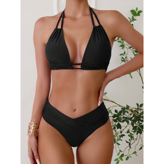 Women's Bikini Set – Halterneck Top – High Waist V-Cut – Breathable Fabric Blend
