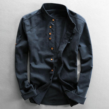 Herreskjorte - Slim Fit - Langermet med Kinakrave - Pustende og Stilig Design