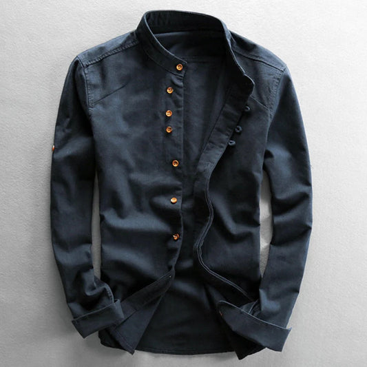 Herreskjorte - Slim Fit - Langermet med Kinakrave - Pustende og Stilig Design