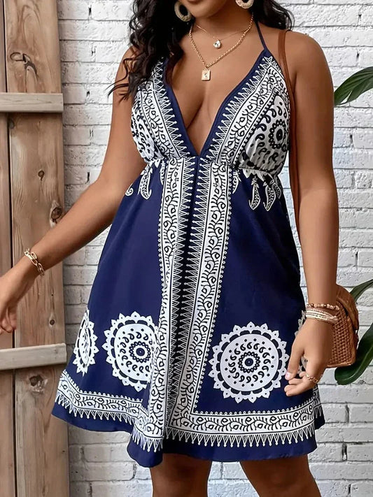 Women's Dress - Halterneck with Thin Straps - Light and Airy - Bohemian Pattern
