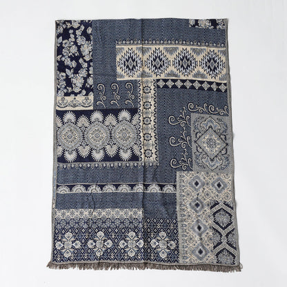 Eleonora Fringed Scarf | Jacquard Pattern Draped Fit Scarf