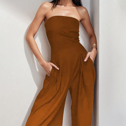 Women's Pantsuit – Strapless – Wide Legs – Elegant Fit – Formal Use