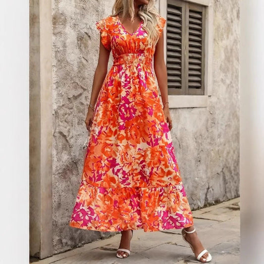 Dress for Women – Sleeveless Maxi Dress – Floral Print – V-Neck – Loose Fit