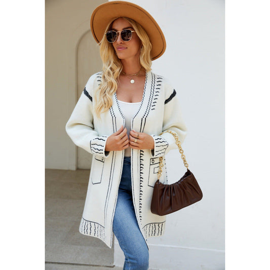 Women's Cardigan – Oversized Fit – Soft Knit – Jacquard Pattern – Mid-Length Layered