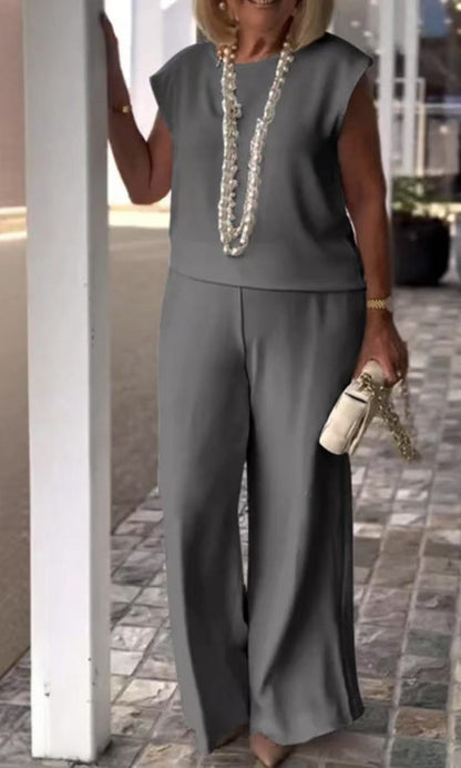 Women's Set – Sleeveless Top – Wide Pants – Elegant Casual Fit