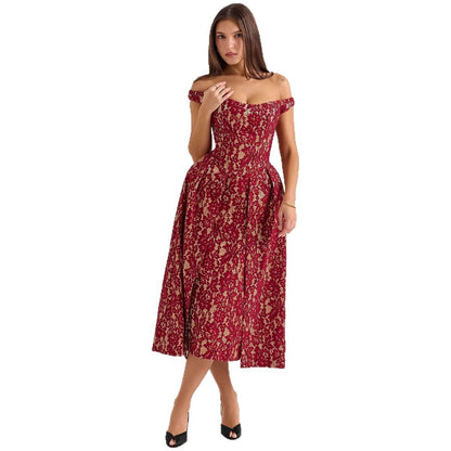 Kjole til dame – Off-Shoulder – Blonde – Tettsittende liv – Åpen rygg – A-linjeform