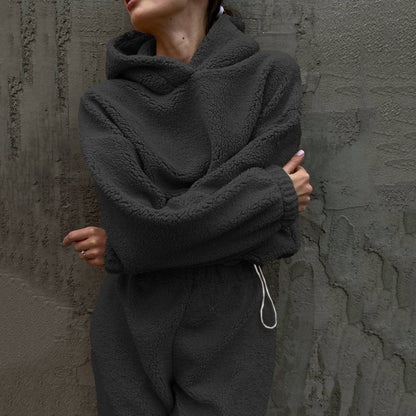 Women's Loungewear Set – Fleece Hoodie and Pants – High Waist – Relaxed Fit