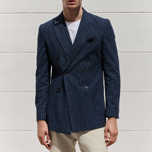Men's Blazer – Tailored Fit – Wool Blend – Double-Breasted – Pinstripe Formal