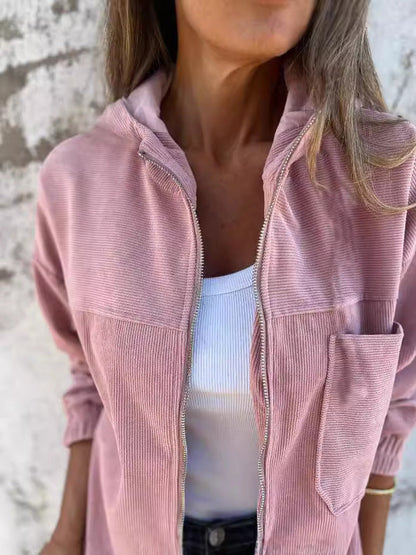 Women's Hoodie – Corduroy – Relaxed Fit – Zipper – Everyday Use