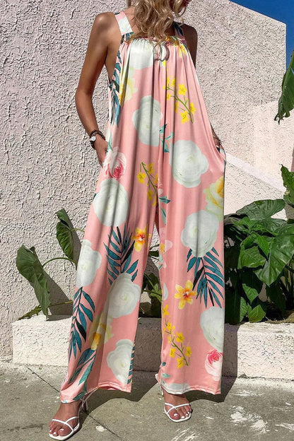 Women's jumpsuit – Wide leg – Loose fit – Lightweight fabric – Sleeveless printed style
