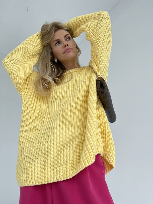 Women's Sweater – Knitted Oversized Fit – Ribbed Texture – Relaxed Round Neck