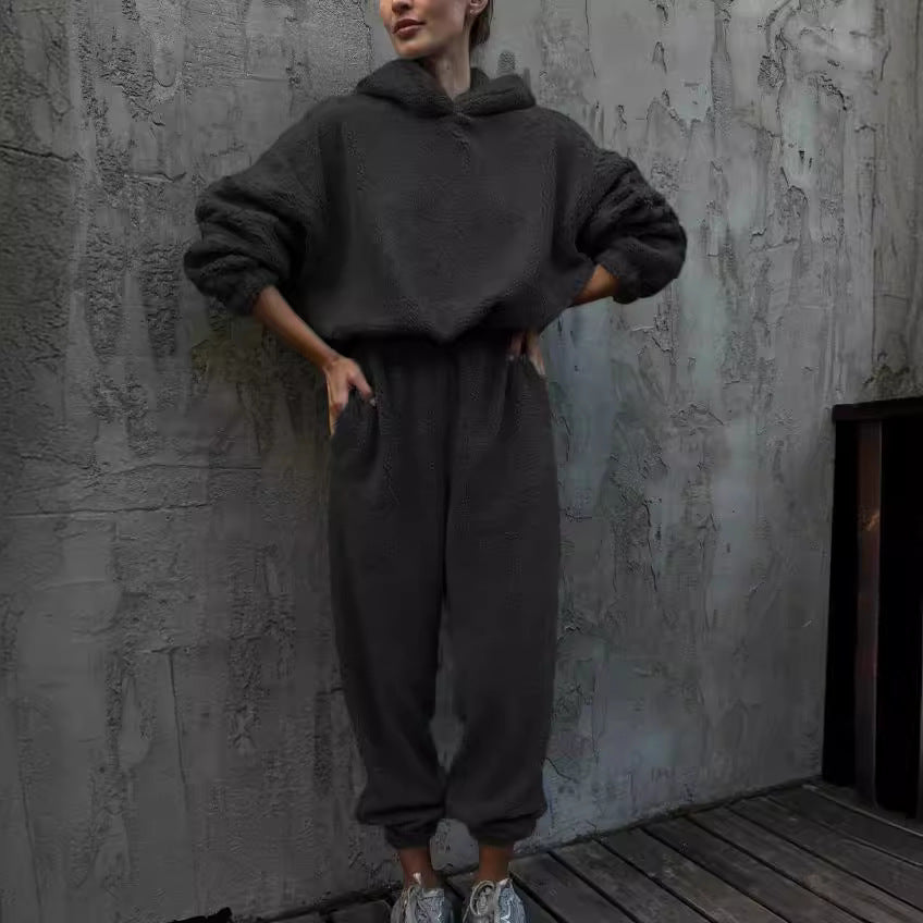 Women's Loungewear Set – Fleece Hoodie and Pants – High Waist – Relaxed Fit