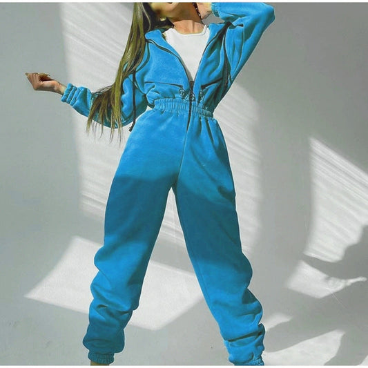 Women's jumpsuit – cotton blend – relaxed fit – hood – front zipper
