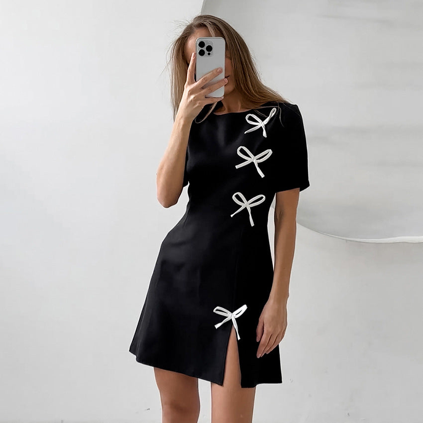 Dress for Women – A-line – Short Sleeves – Bow Details – Mini Length – Elegant Fit