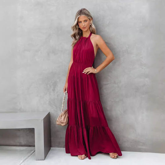 Dress for Women – Halterneck – Light Fabric – Elastic Waist – Long Ruffled Skirt