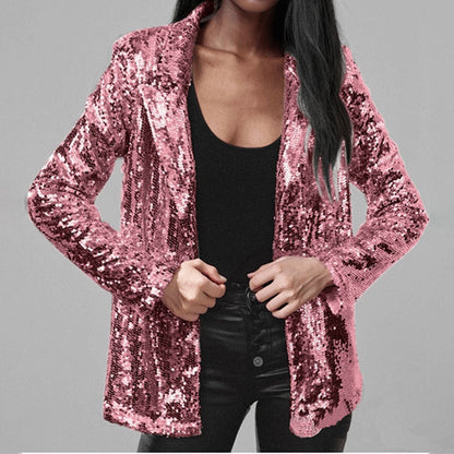 Women's Blazer – Tailored Fit – Sequin Texture – Open Front – Long Sleeves