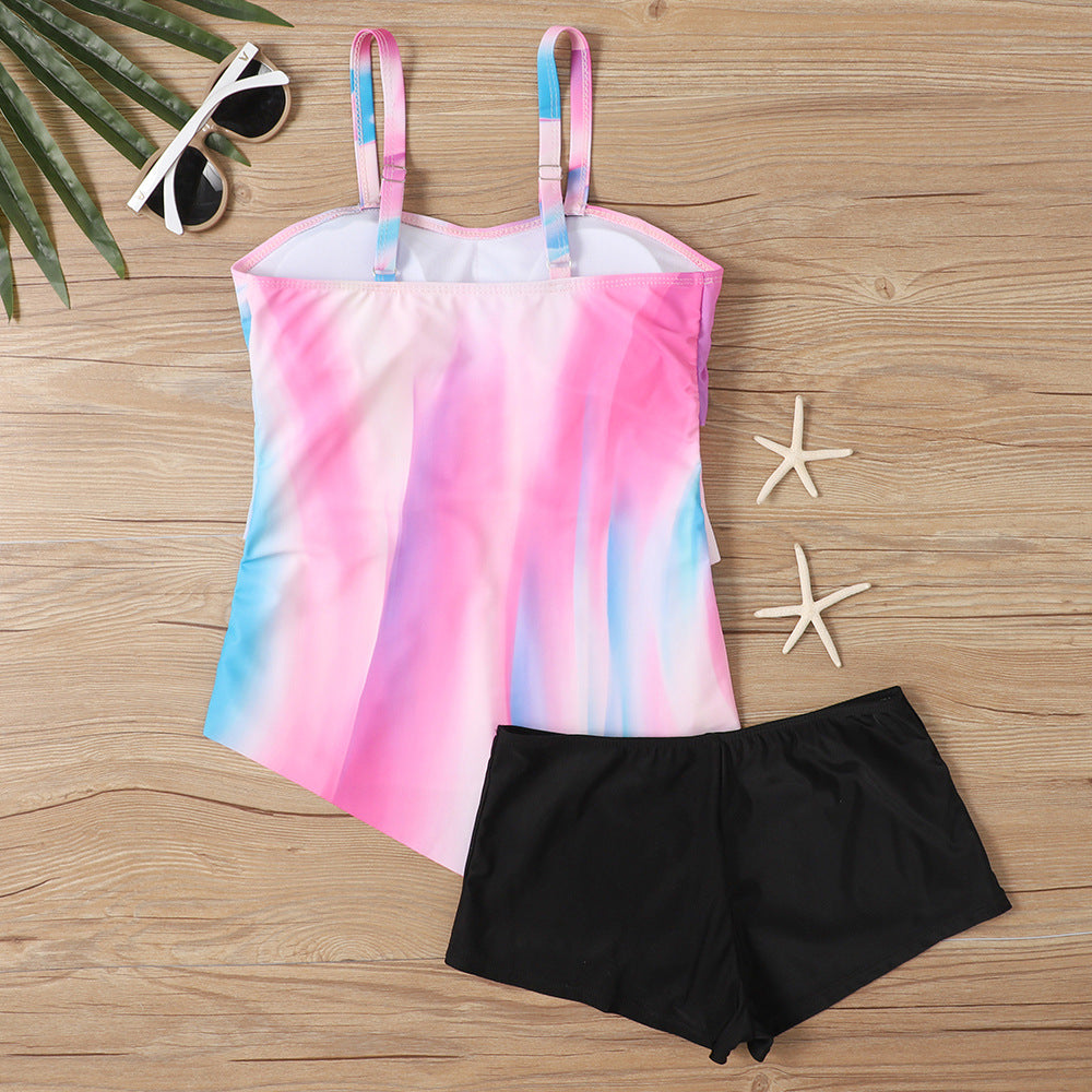 Women's Tankini Set – Relaxed Fit – Ruffle Top – Adjustable Straps – Swim Shorts