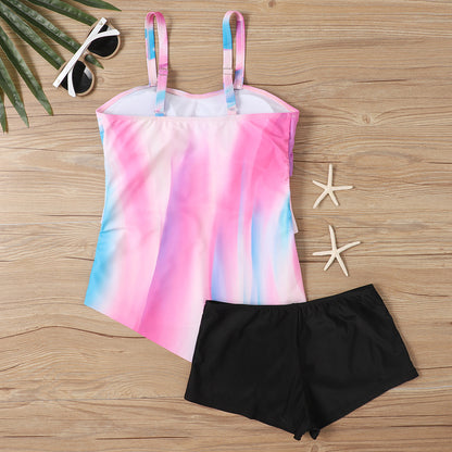 Women's Tankini Set – Relaxed Fit – Ruffle Top – Adjustable Straps – Swim Shorts
