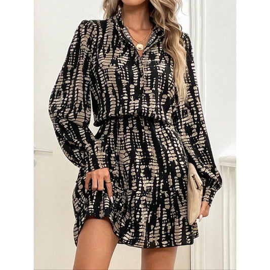 Dress for Women – Midi Length – Relaxed Fit – Buttoned Collar – Long Sleeves