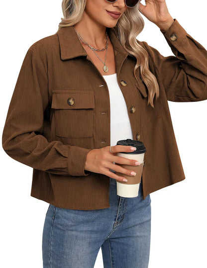 Women's Jacket – Relaxed Fit – Ribbed Texture – Buttons – Chest Pockets