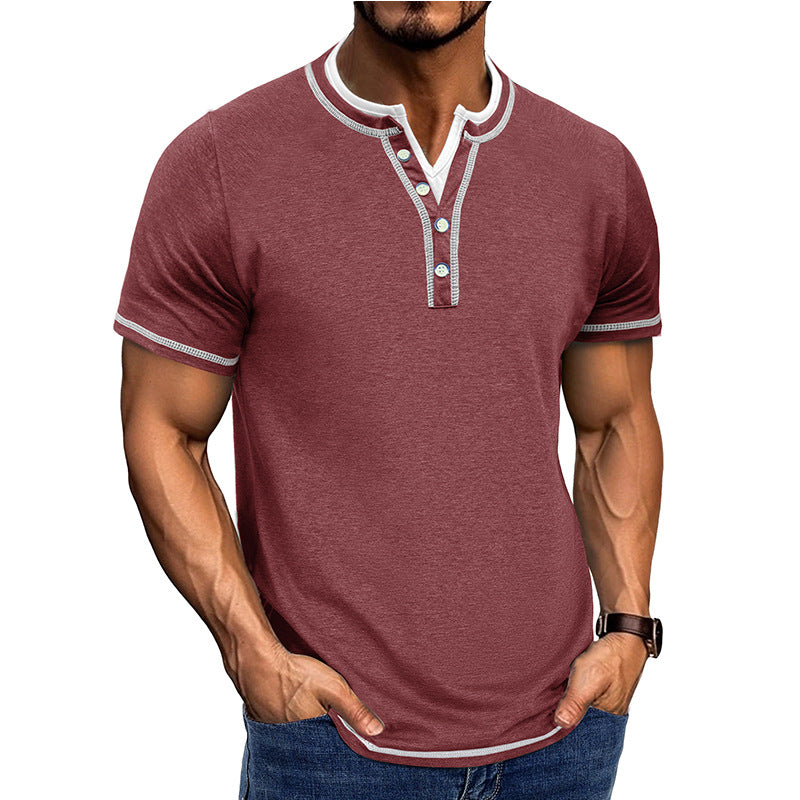 Men's Shirt Henley – Regular Fit – Breathable Cotton Feel – Short Sleeves