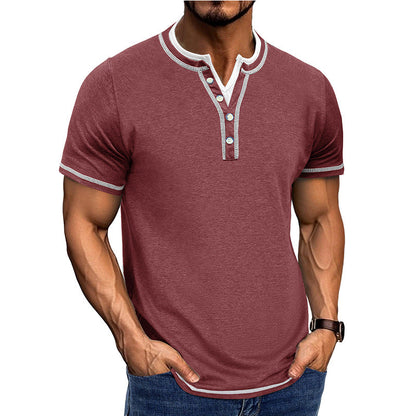 Men's Shirt Henley – Regular Fit – Breathable Cotton Feel – Short Sleeves