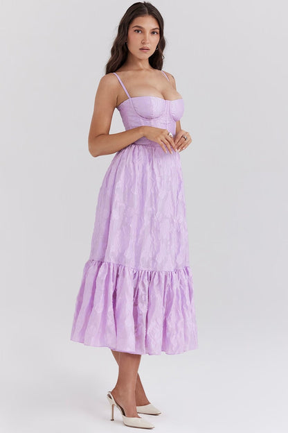 Dress for Women – Midi Length – Fitted Bodice – Sleeveless – Ruffle Skirt