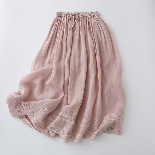 Women's Maxi Skirt – A-line Fit – Elastic Waist – Embroidered Hem – Lightweight Fabric