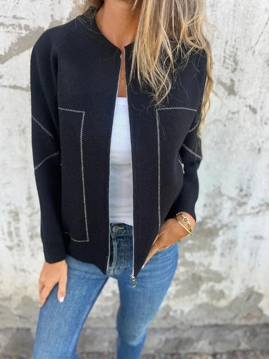 Women's Cardigan Jacket – Wool Blend – Relaxed Fit – Zipper – Side Pockets