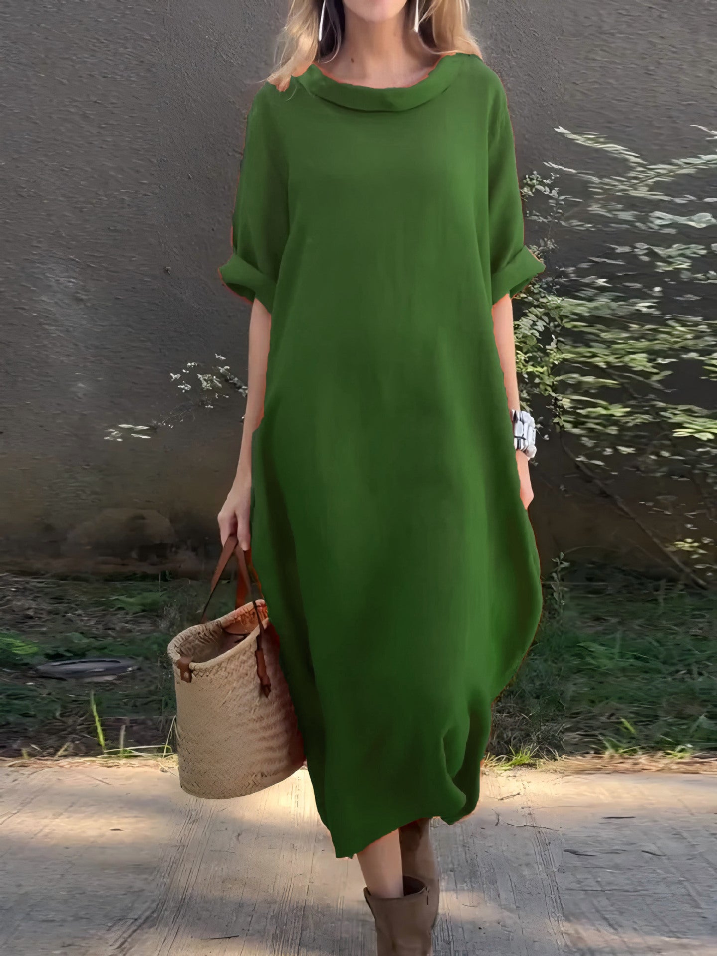Dress woman – Oversized fit – Cotton blend – Mid-length sleeves – Asymmetric hem