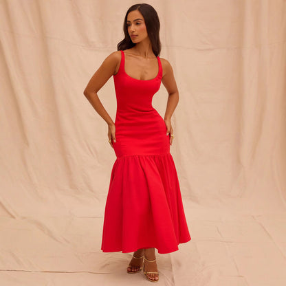 Dress for Women – Satin – Slim Fit – Sleeveless with Round Neck – Midi Length
