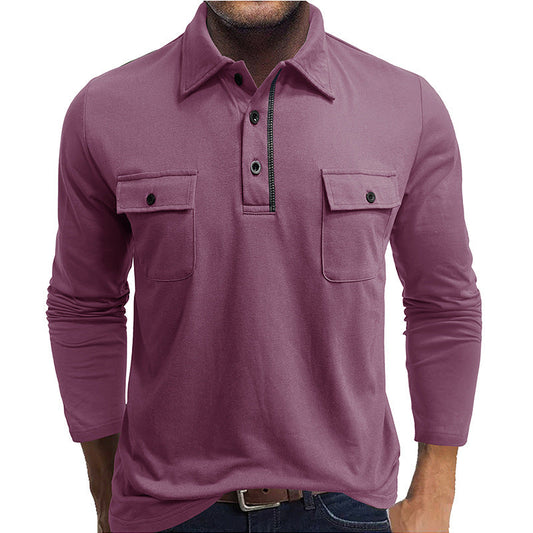 Men's Polo Shirt – Cotton Blend – Regular Fit – Long Sleeves – Flap Chest Pockets